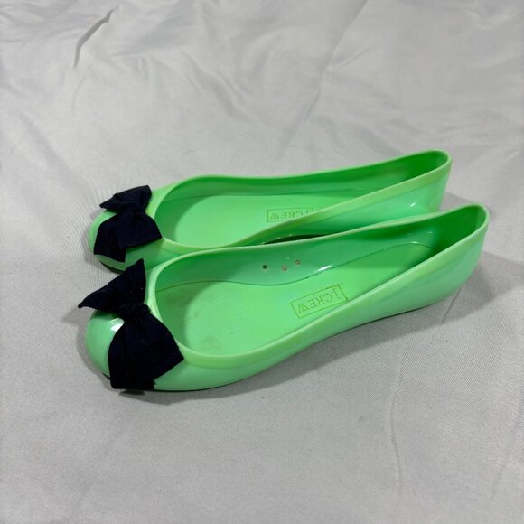 J. Crew Vintage Green And Black Rainy Day Bow Ballet Flats Rubber Jelly Shoes 7 - Picture 3 of 7